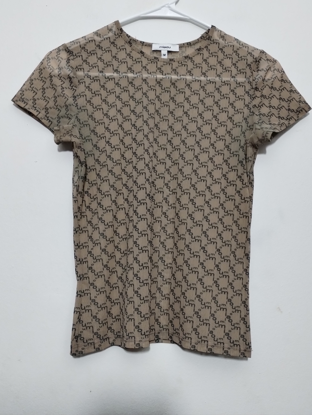Miaou Brown Monogram Mesh Sheer T-shirt Women's M